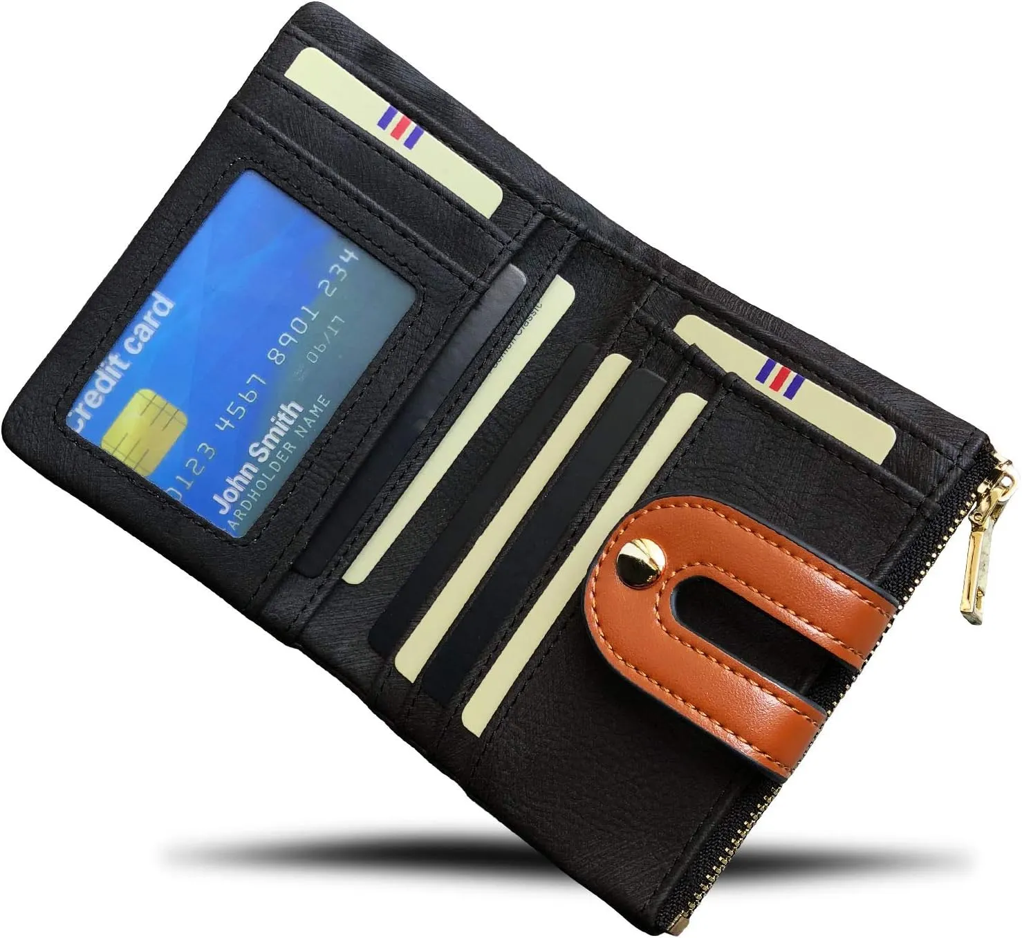 YOTOO TOPKULL Womens Wallets Bifold Leather Small Wallets for Women Mini Rfid Thin Billfolds Ladies Wallets Slim Compact with Zipper Coin Pocket (Black)