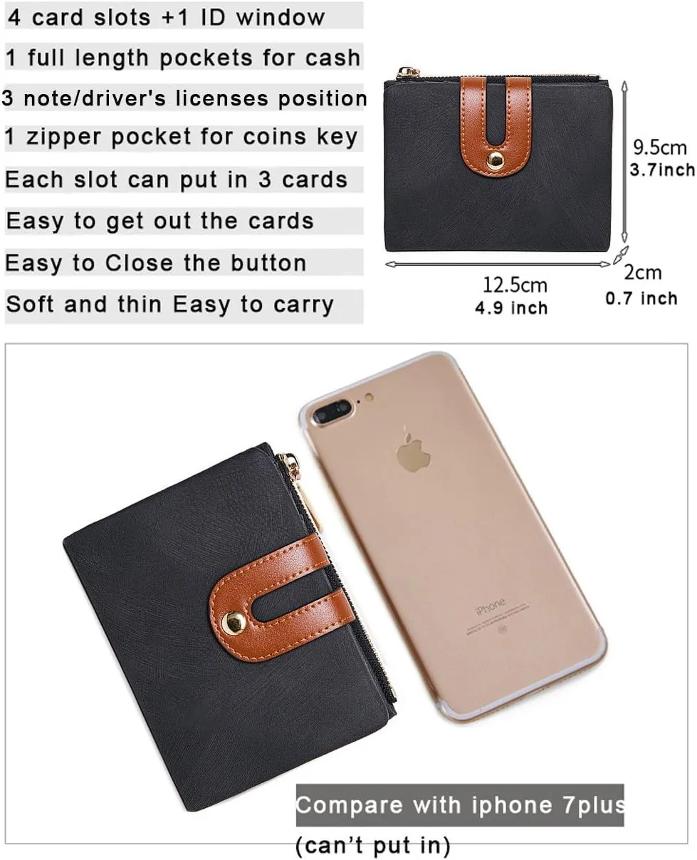 YOTOO TOPKULL Womens Wallets Bifold Leather Small Wallets for Women Mini Rfid Thin Billfolds Ladies Wallets Slim Compact with Zipper Coin Pocket (Black)