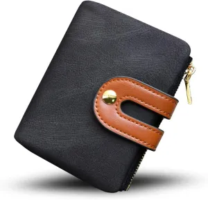 YOTOO TOPKULL Womens Wallets Bifold Leather Small Wallets for Women Mini Rfid Thin Billfolds Ladies Wallets Slim Compact with Zipper Coin Pocket (Black)