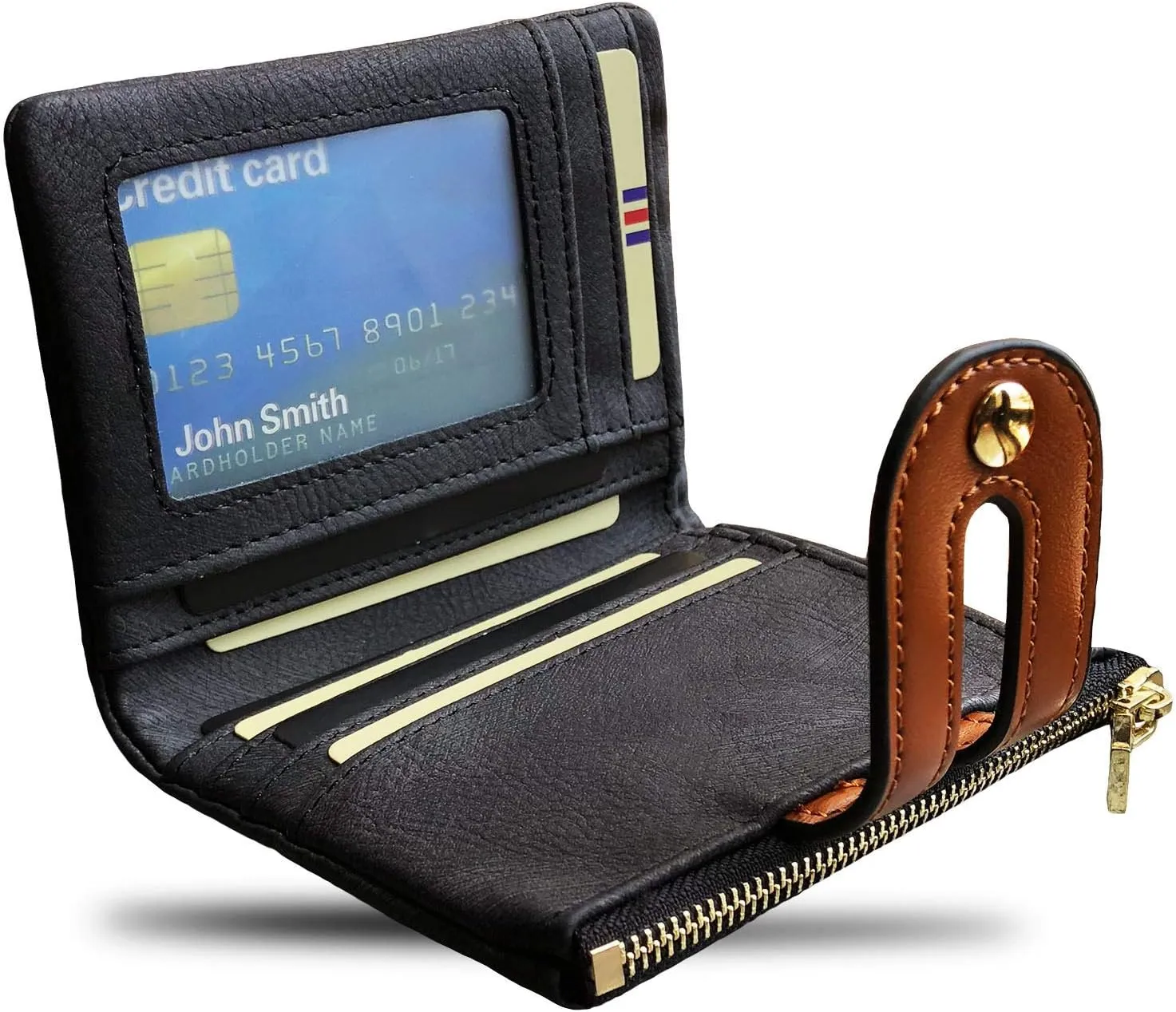 YOTOO TOPKULL Womens Wallets Bifold Leather Small Wallets for Women Mini Rfid Thin Billfolds Ladies Wallets Slim Compact with Zipper Coin Pocket (Black)