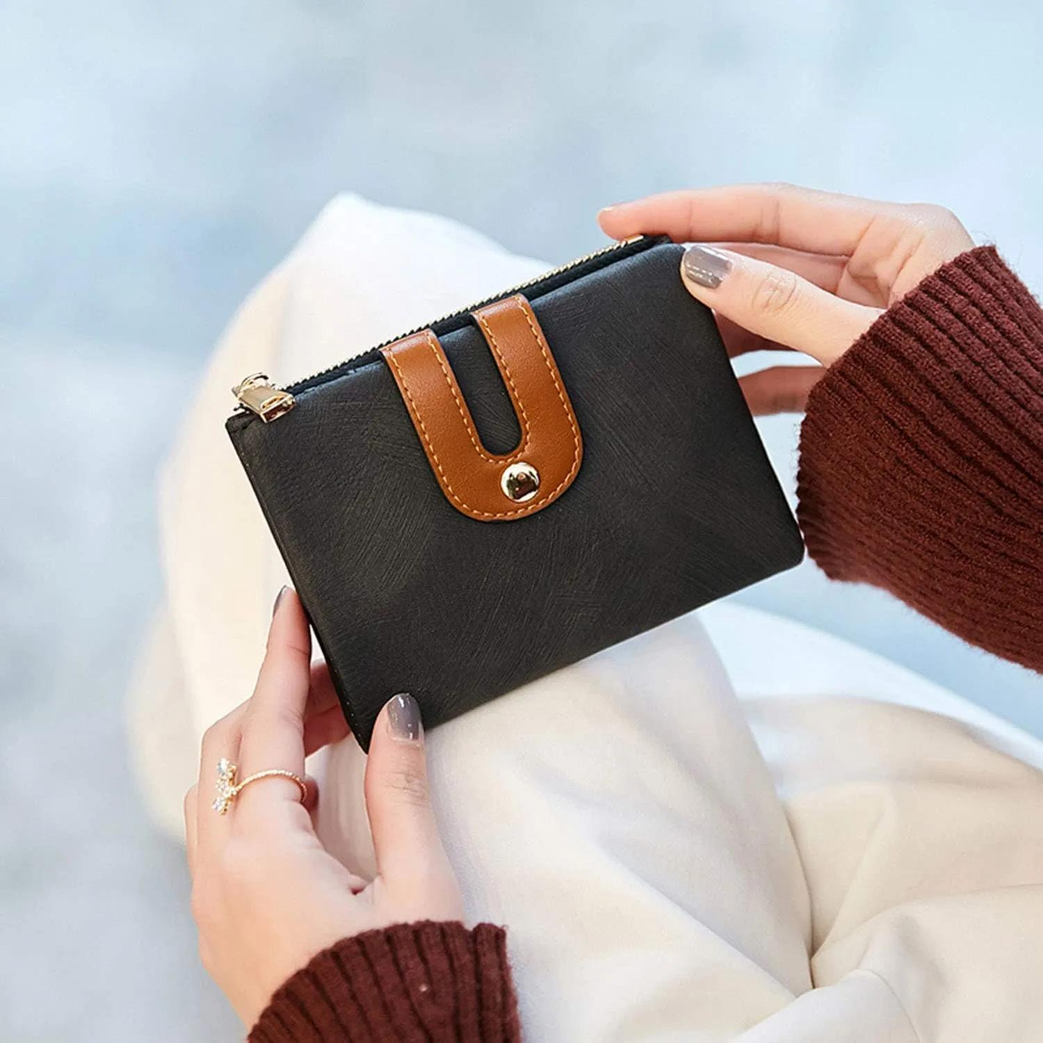 YOTOO TOPKULL Womens Wallets Bifold Leather Small Wallets for Women Mini Rfid Thin Billfolds Ladies Wallets Slim Compact with Zipper Coin Pocket (Black)