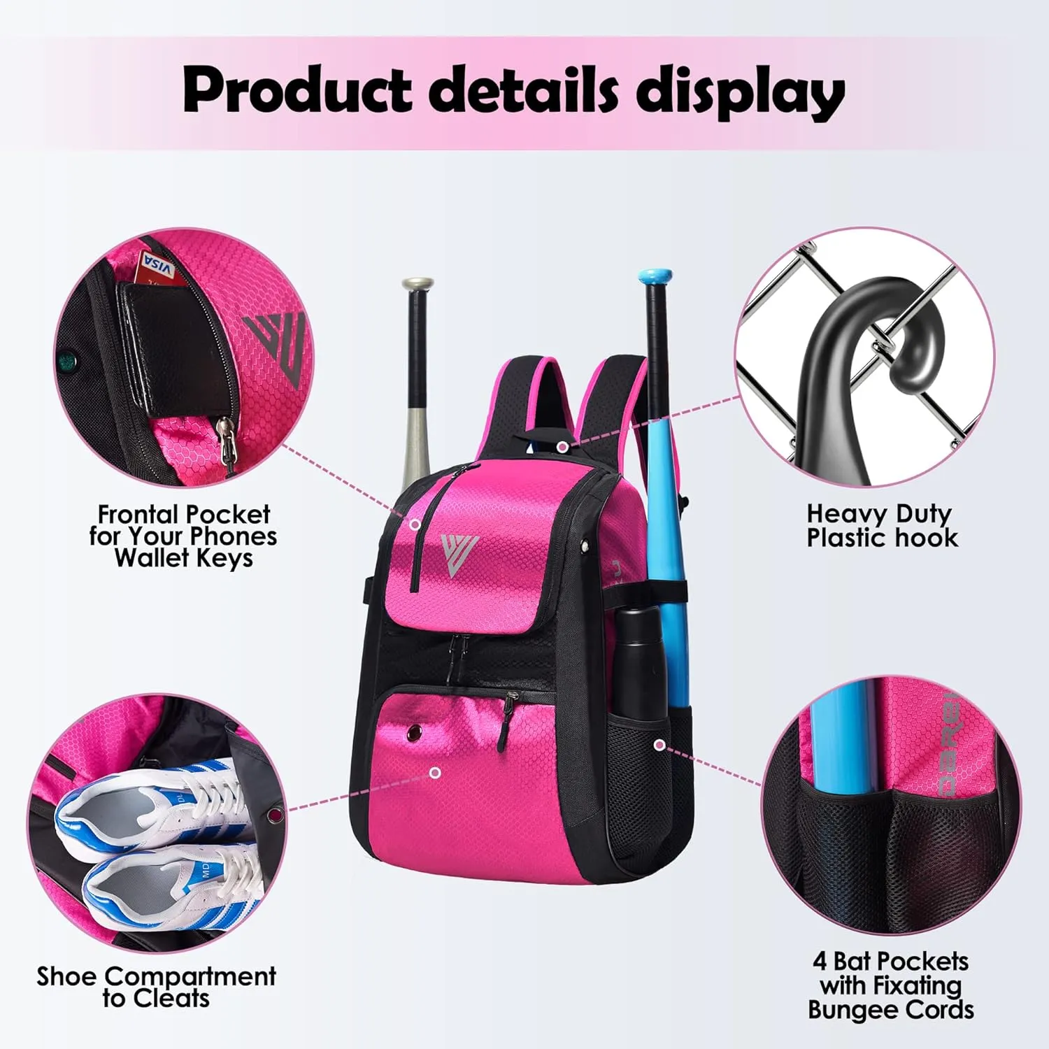Youth Baseball Backpack, Softball Bag for Boys & Girls, Breathable T-Ball & Baseball Equipment & Gear