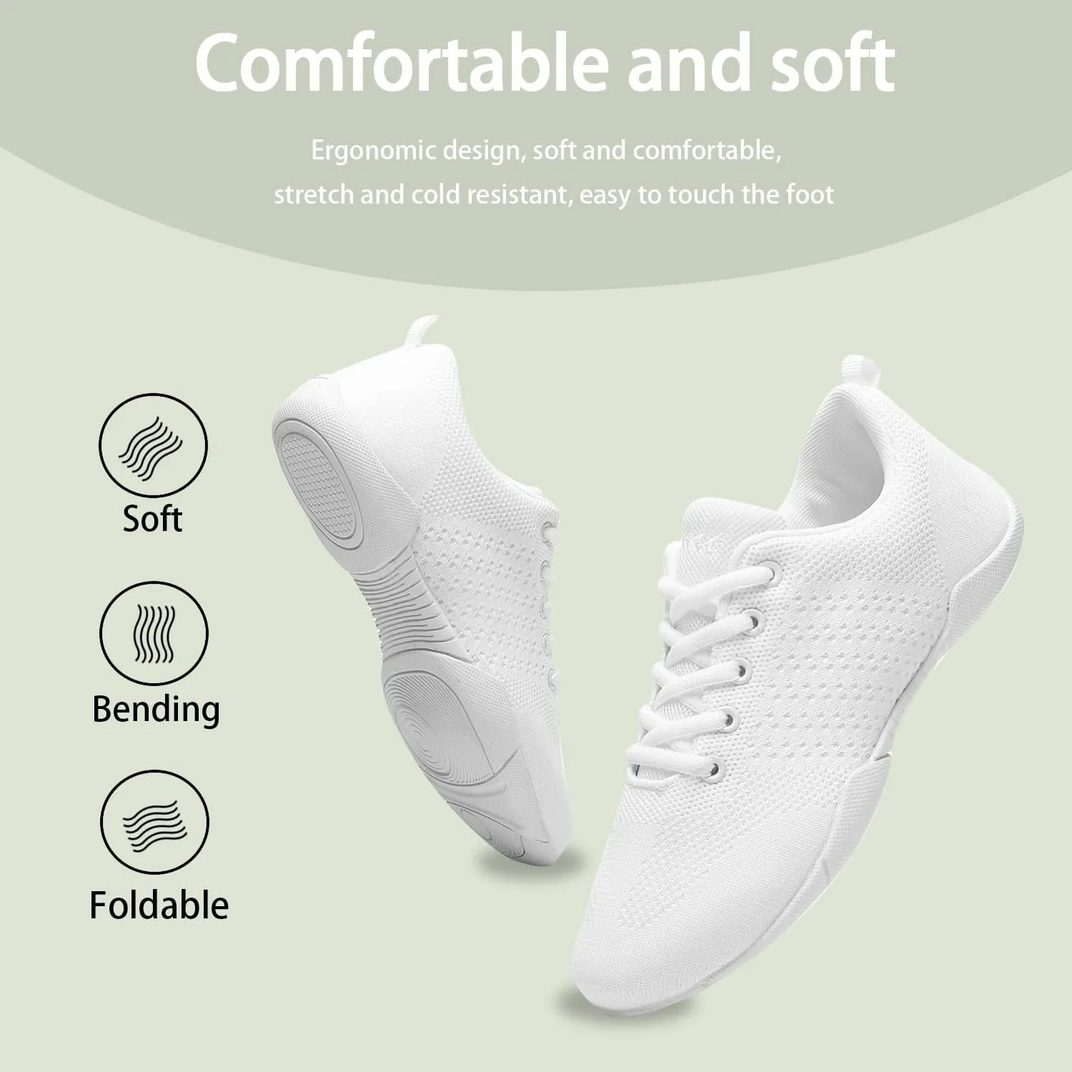 Youth Cheer Shoes Girls White Cheerleading Shoes Dance Athletic Training Breathable Fabric Dancing Lightweight Competition Comfortable Sport Kids Girls Cheer Sneakers