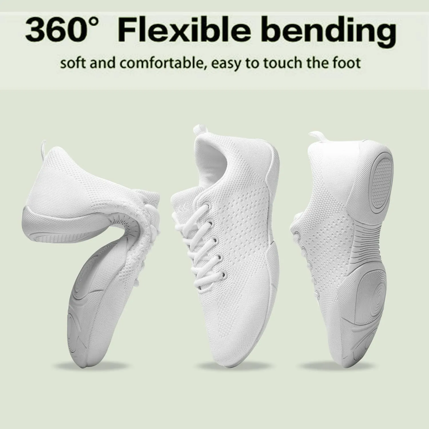 Youth Cheer Shoes Girls White Cheerleading Shoes Dance Athletic Training Breathable Fabric Dancing Lightweight Competition Comfortable Sport Kids Girls Cheer Sneakers