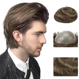 Zakya Hair System for Men Thin Skin with Gauze Durable Men's Hair System Real Human Hair Men's Hairpieces 8x10 Inches Base Replacement System for Men Dark Blond Brown 18#