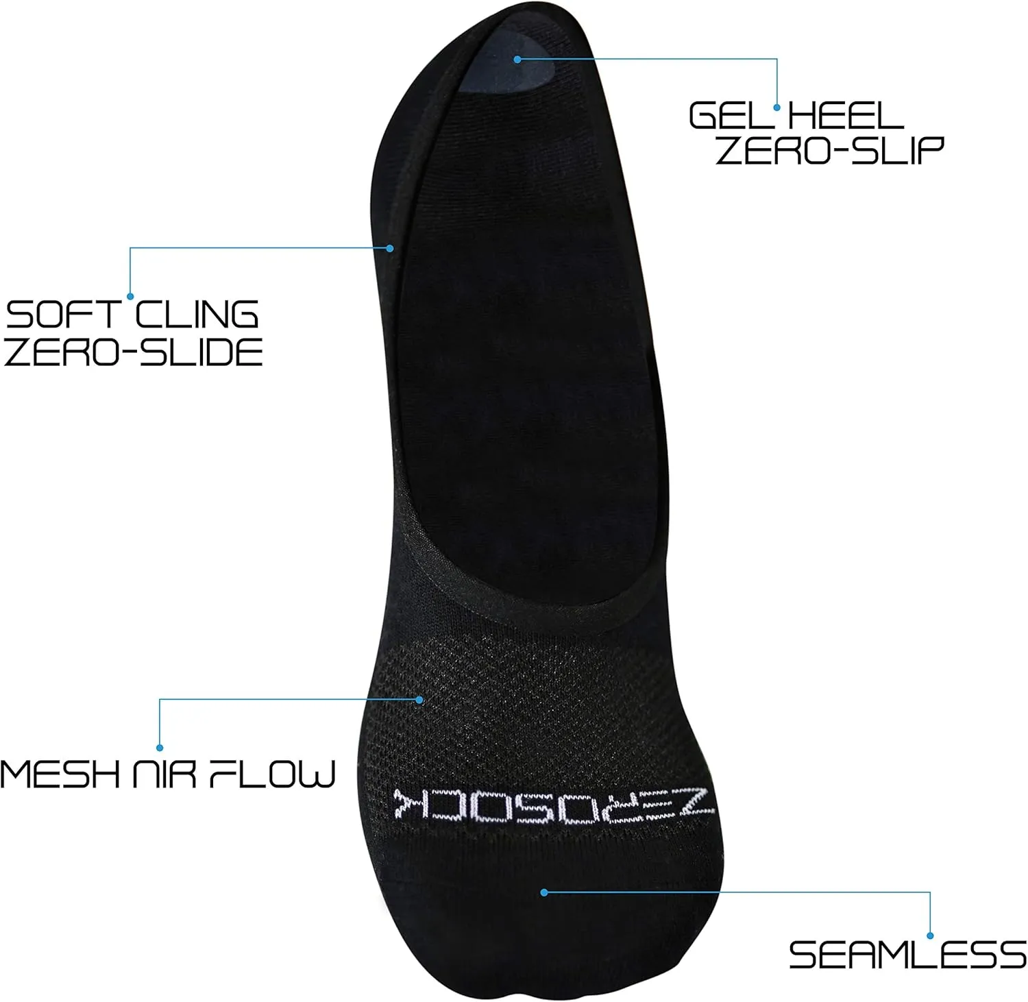 ZeroSock Bamboo Viscose Super Low Invisible Socks With Mesh Ventilation with Anti-Slip Gel Heel Grip (4 Pairs Per Box)