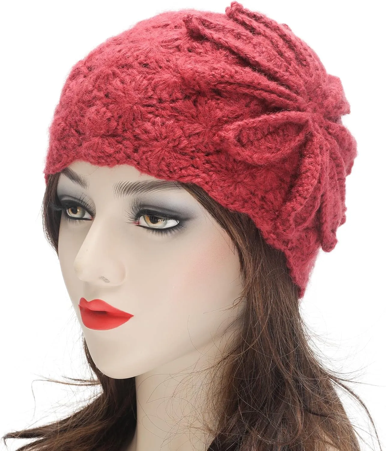 ZLYC Women Winter Knit Beanie Hat Soft Crochet Skullies Beanies with Flower Accent