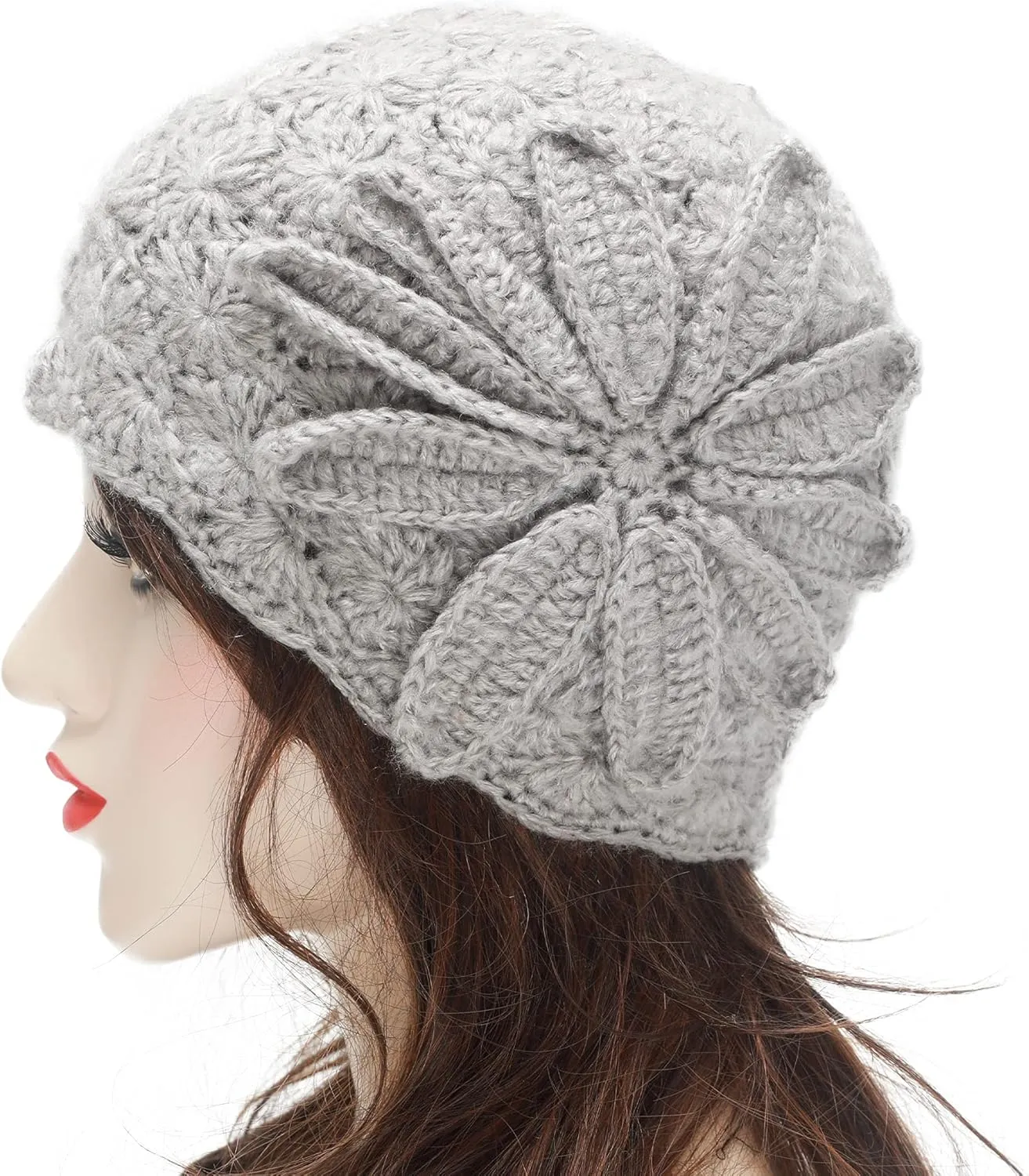 ZLYC Women Winter Knit Beanie Hat Soft Crochet Skullies Beanies with Flower Accent