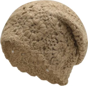 ZLYC Women Winter Knit Beanie Hat Soft Crochet Skullies Beanies with Flower Accent