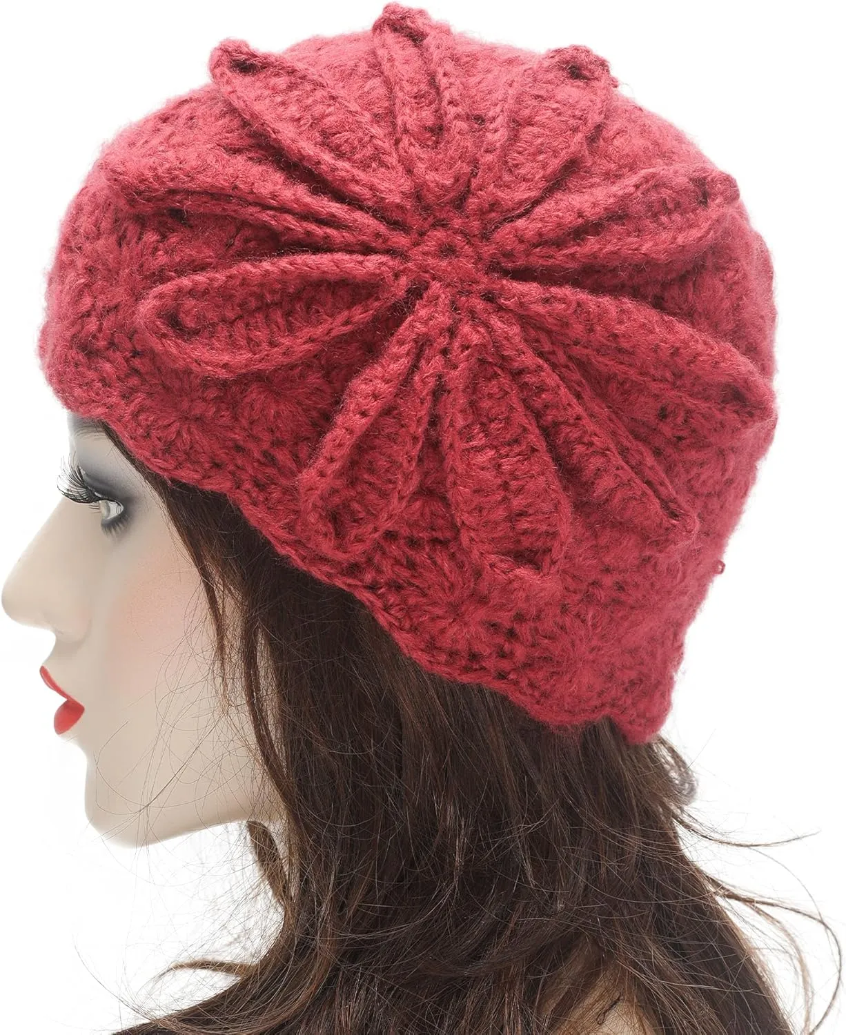 ZLYC Women Winter Knit Beanie Hat Soft Crochet Skullies Beanies with Flower Accent