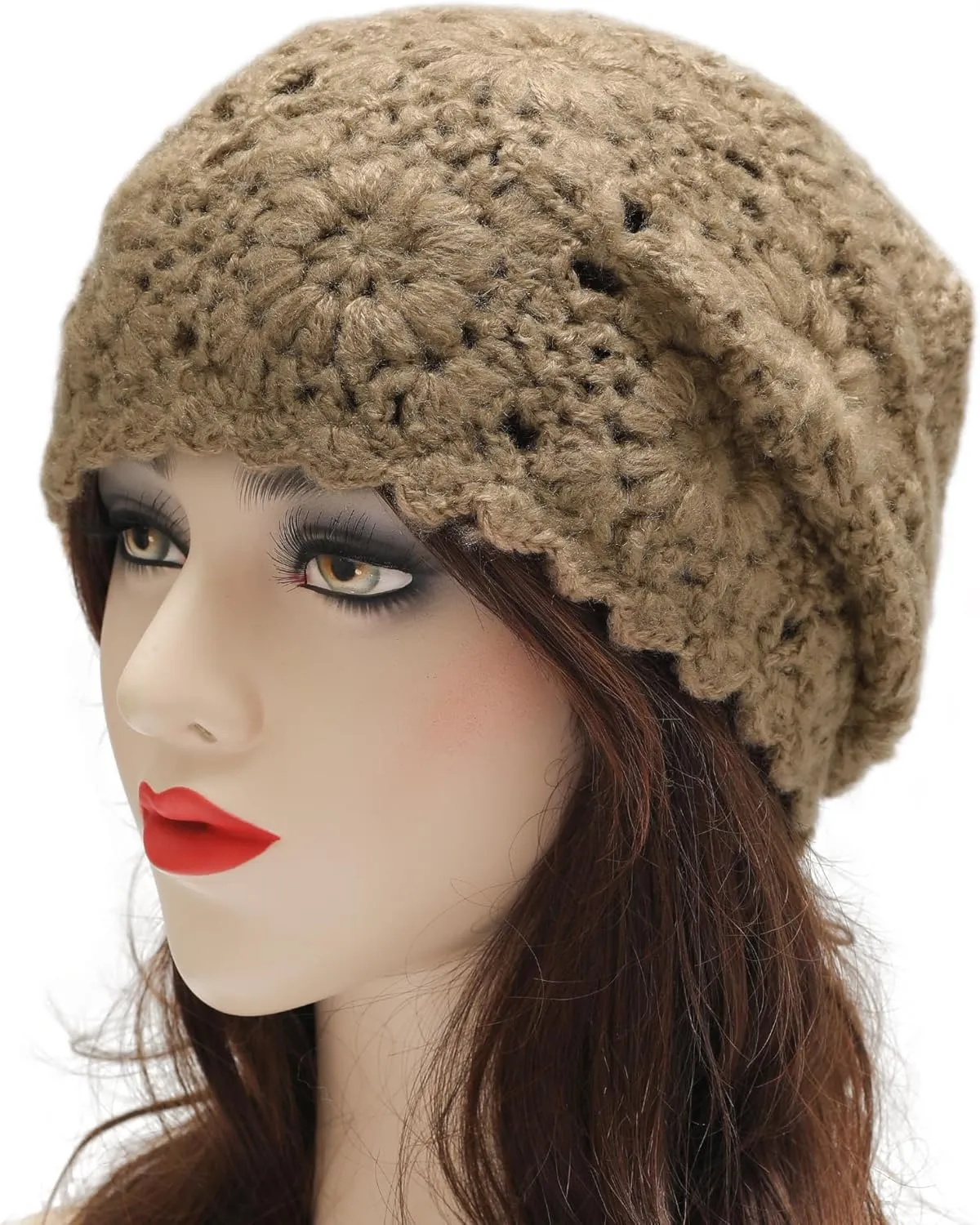 ZLYC Women Winter Knit Beanie Hat Soft Crochet Skullies Beanies with Flower Accent