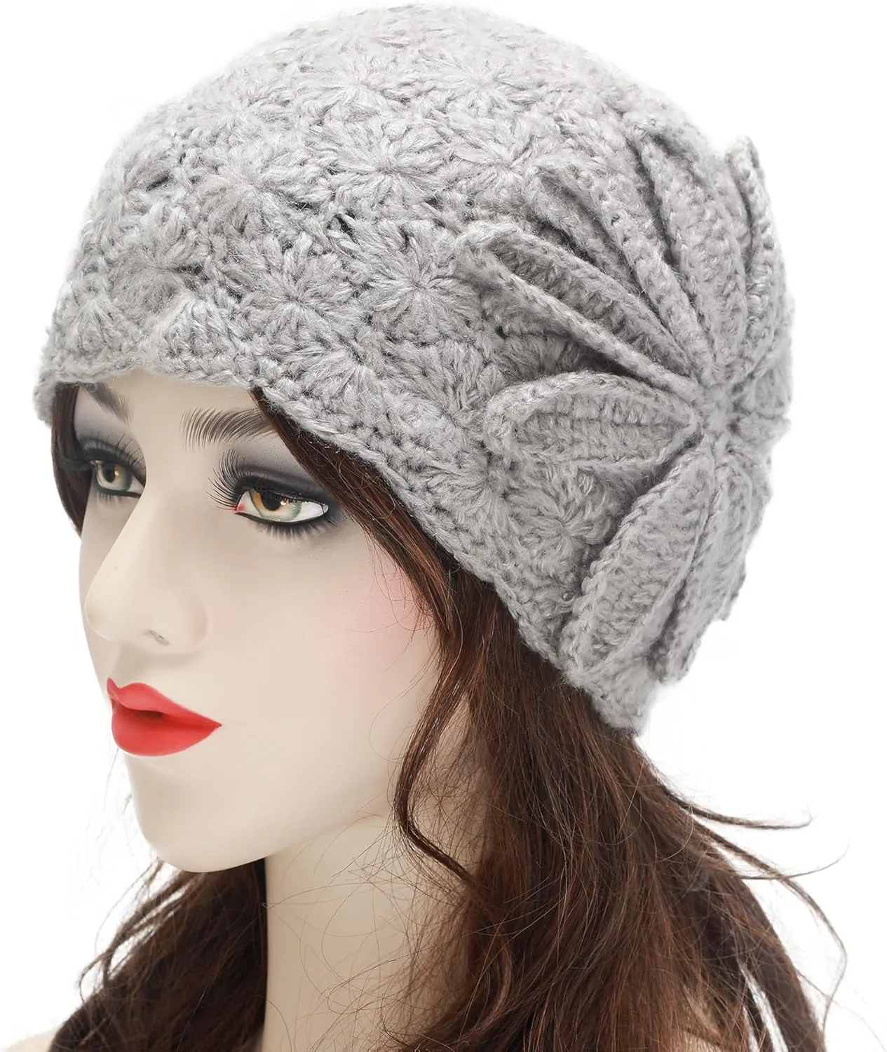 ZLYC Women Winter Knit Beanie Hat Soft Crochet Skullies Beanies with Flower Accent