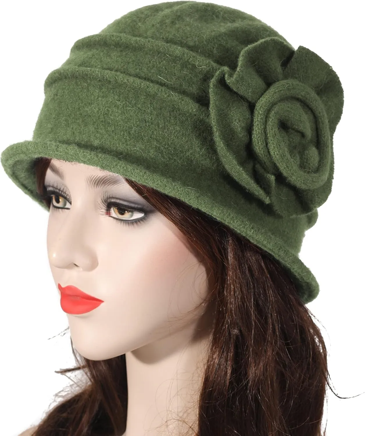 ZLYC Women Wool Cloche Bucket Hat 1920s Vintage Dress Winter Hats with Flower Accent