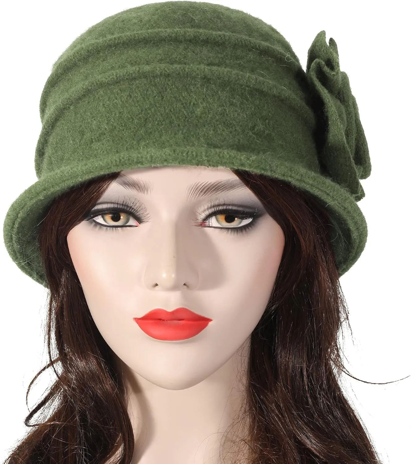ZLYC Women Wool Cloche Bucket Hat 1920s Vintage Dress Winter Hats with Flower Accent