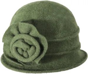 ZLYC Women Wool Cloche Bucket Hat 1920s Vintage Dress Winter Hats with Flower Accent