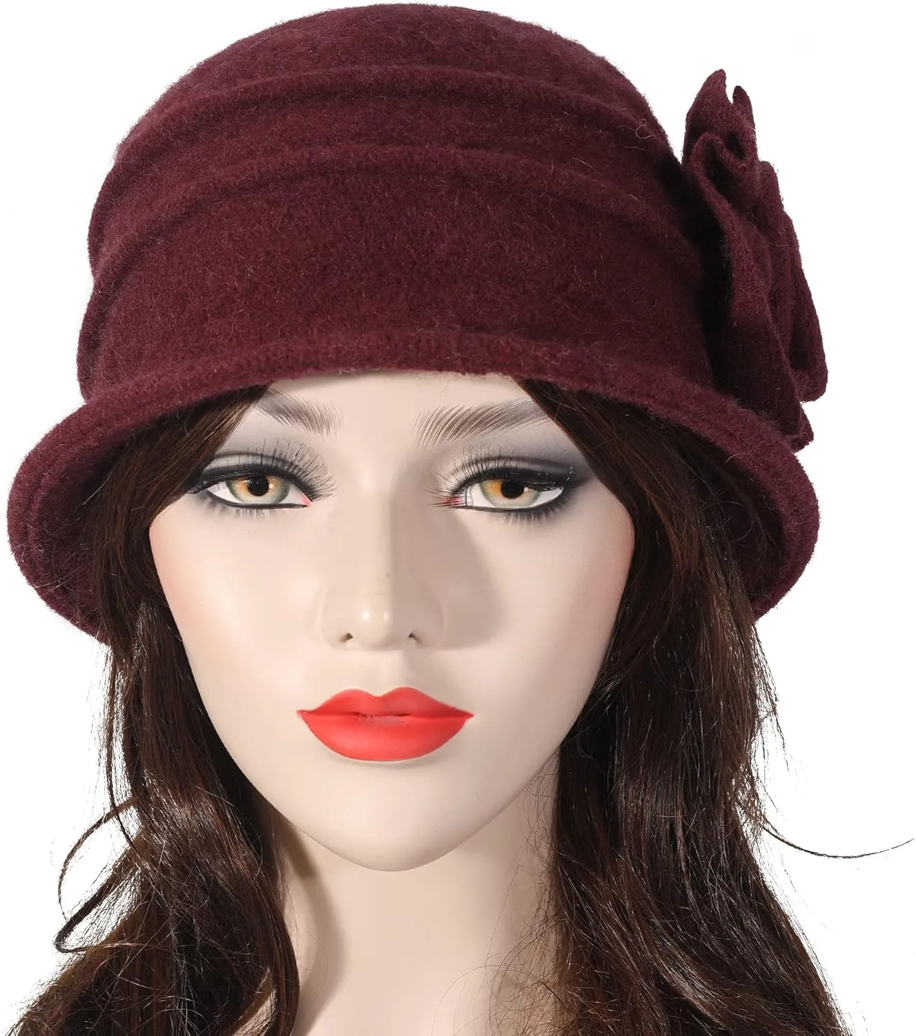 ZLYC Women Wool Cloche Bucket Hat 1920s Vintage Dress Winter Hats with Flower Accent