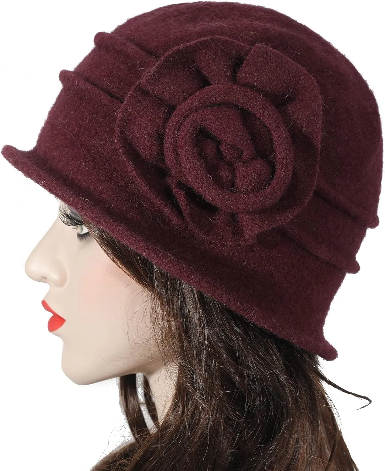 ZLYC Women Wool Cloche Bucket Hat 1920s Vintage Dress Winter Hats with Flower Accent