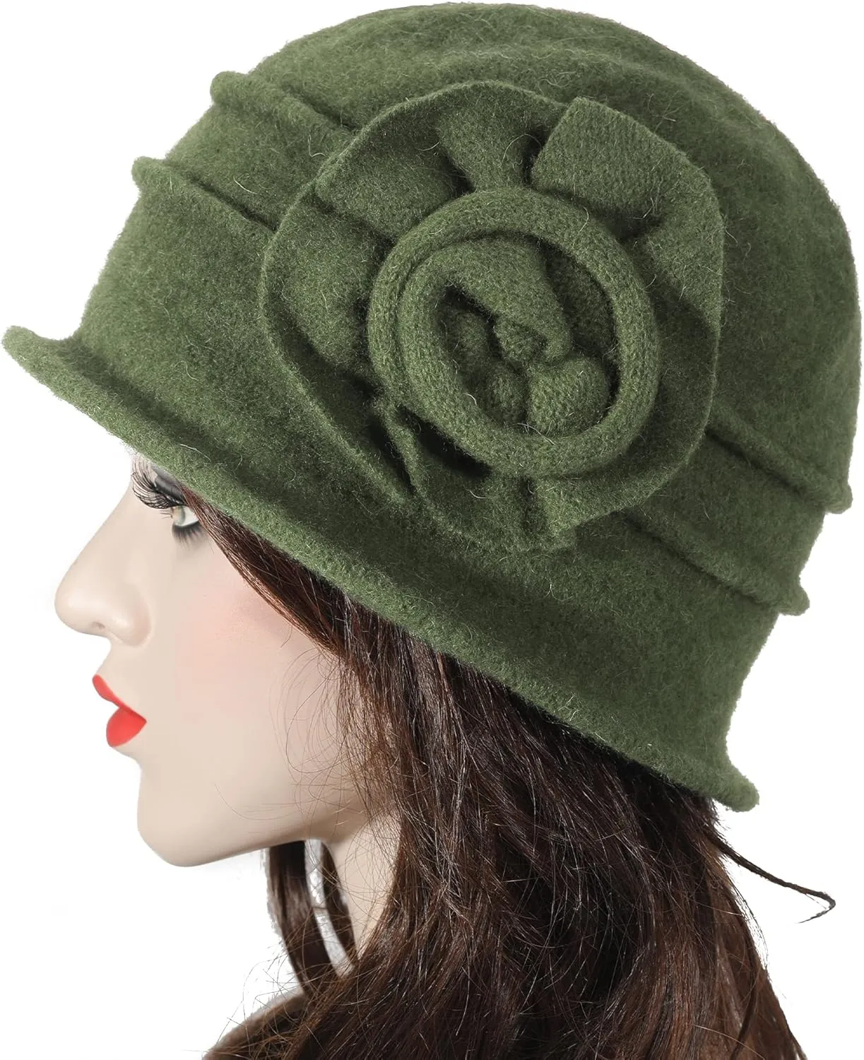 ZLYC Women Wool Cloche Bucket Hat 1920s Vintage Dress Winter Hats with Flower Accent