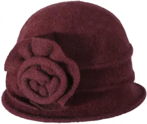 ZLYC Women Wool Cloche Bucket Hat 1920s Vintage Dress Winter Hats with Flower Accent