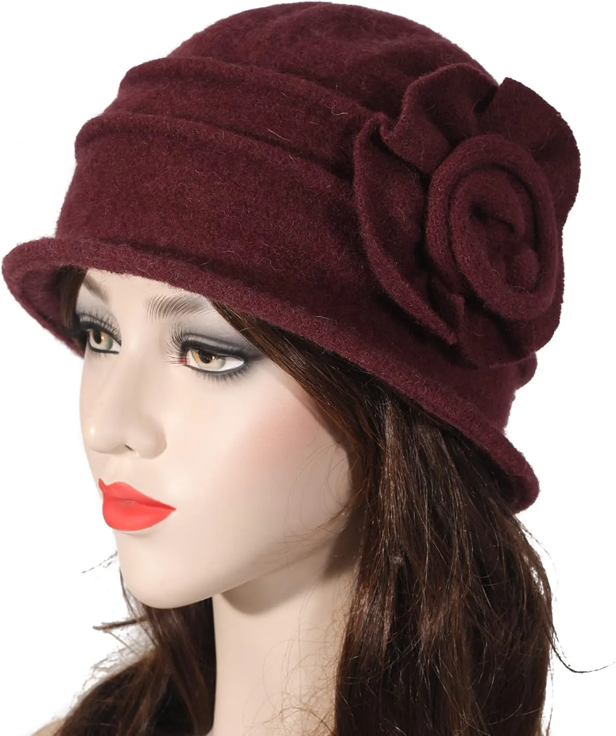 ZLYC Women Wool Cloche Bucket Hat 1920s Vintage Dress Winter Hats with Flower Accent